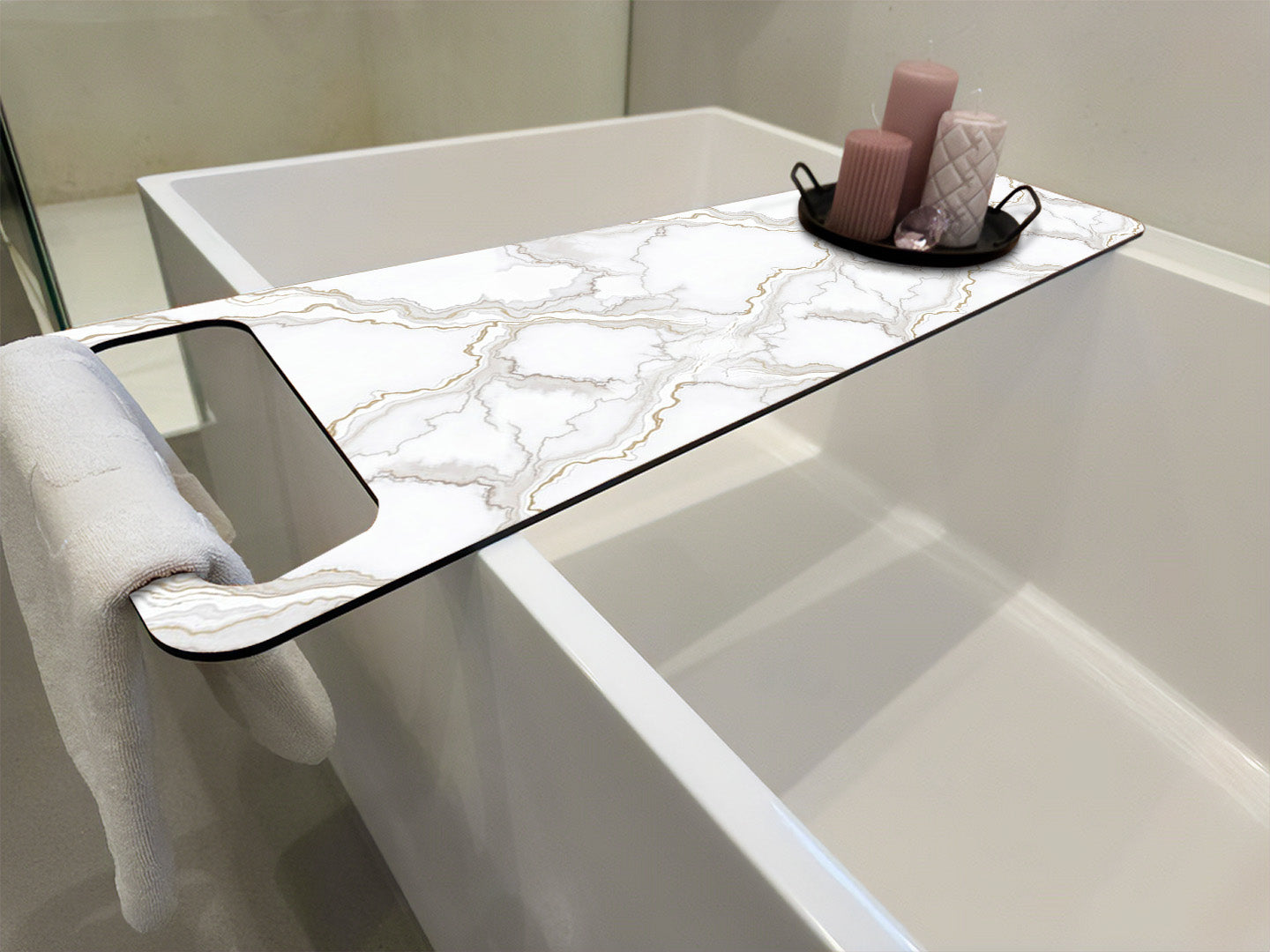 Marmor Calcatta, Badewannenablage HPL Trespa-Platte 8mm - Duschrückwand-Platten