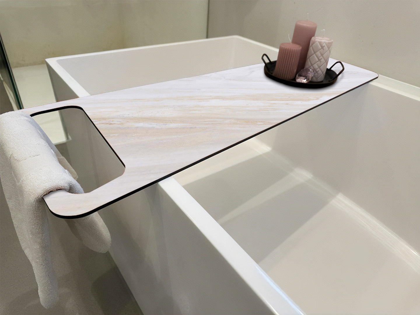 Marmor Naturweiss, Badewannenablage HPL Trespa-Platte 8mm - Duschrückwand-Platten