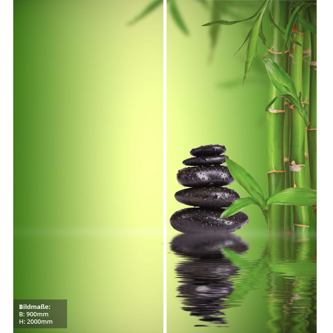 Bambus Wasser Zensteine über Eck Set, fugenlose Wandpaneele aus Alu-Verbund 3mm, Duschrückwand - Duschrückwand-Platten