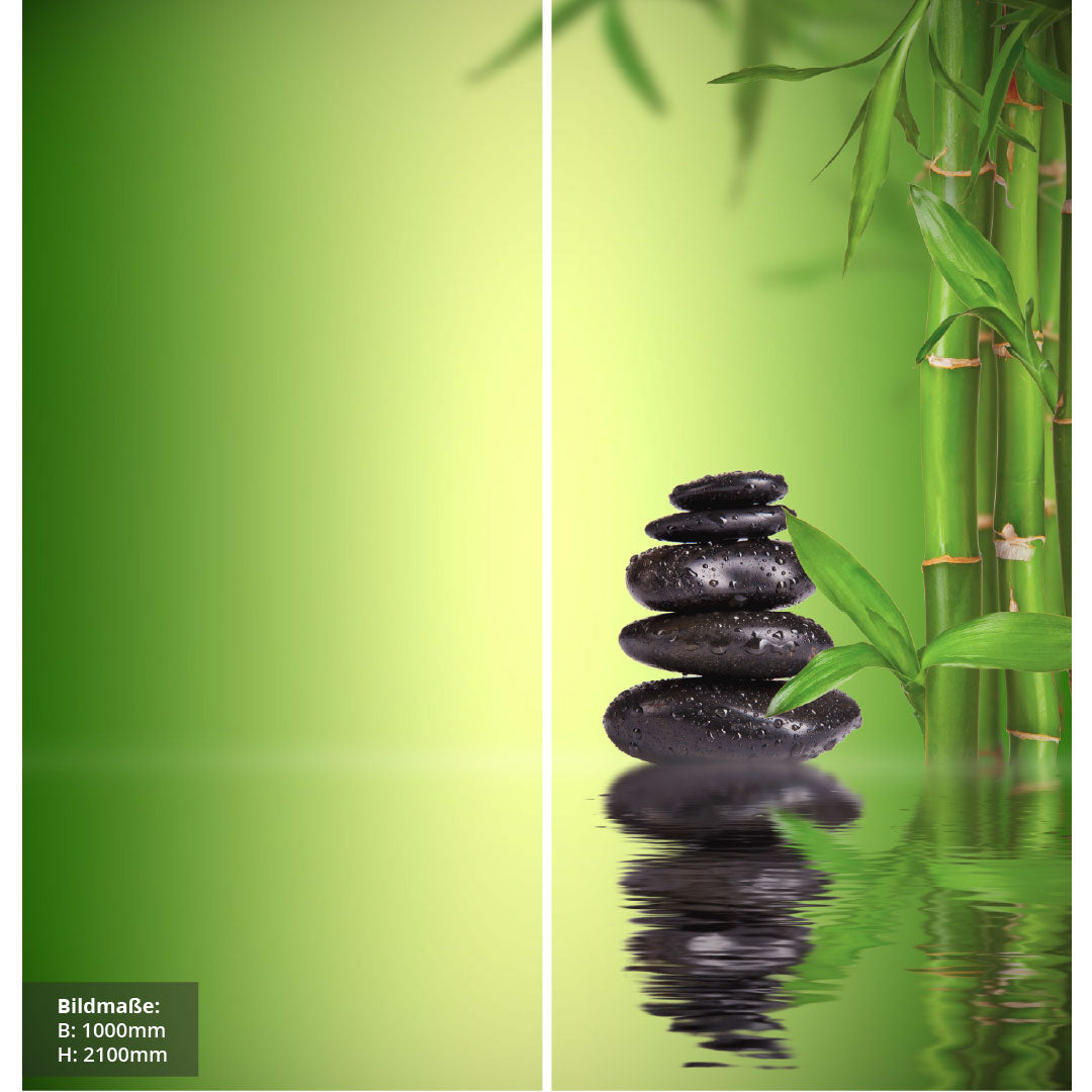 Bambus Wasser Zensteine über Eck Set, fugenlose Wandpaneele aus Alu-Verbund 3mm, Duschrückwand - Duschrückwand-Platten