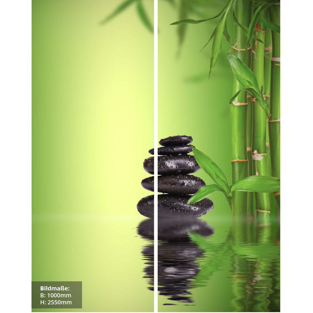 Bambus Wasser Zensteine über Eck Set, fugenlose Wandpaneele aus Alu-Verbund 3mm, Duschrückwand - Duschrückwand-Platten