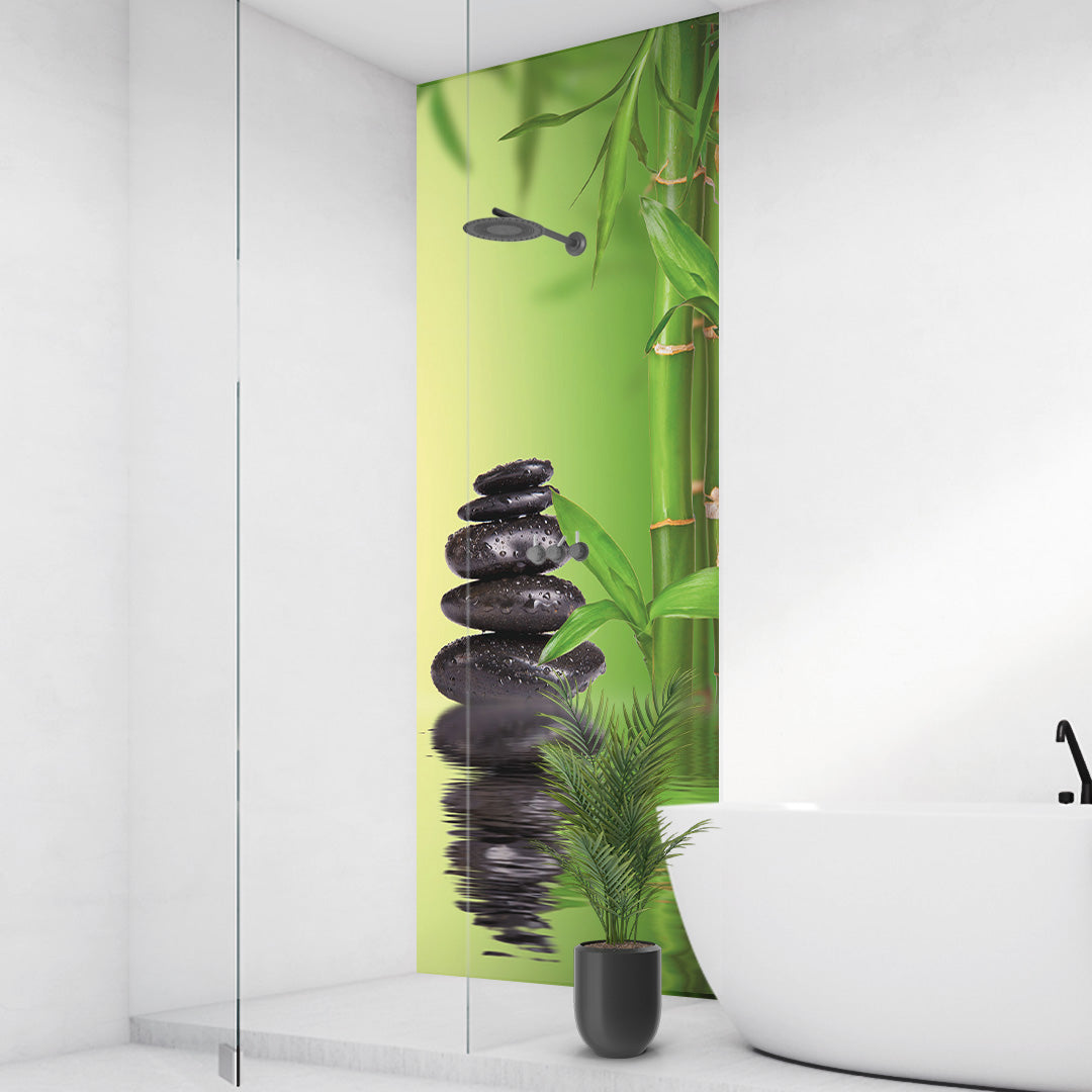 Bambus Wasser Zensteine, fugenlose Wandpaneele aus Alu-Verbund 3mm, Duschrückwand - Duschrückwand-Platten