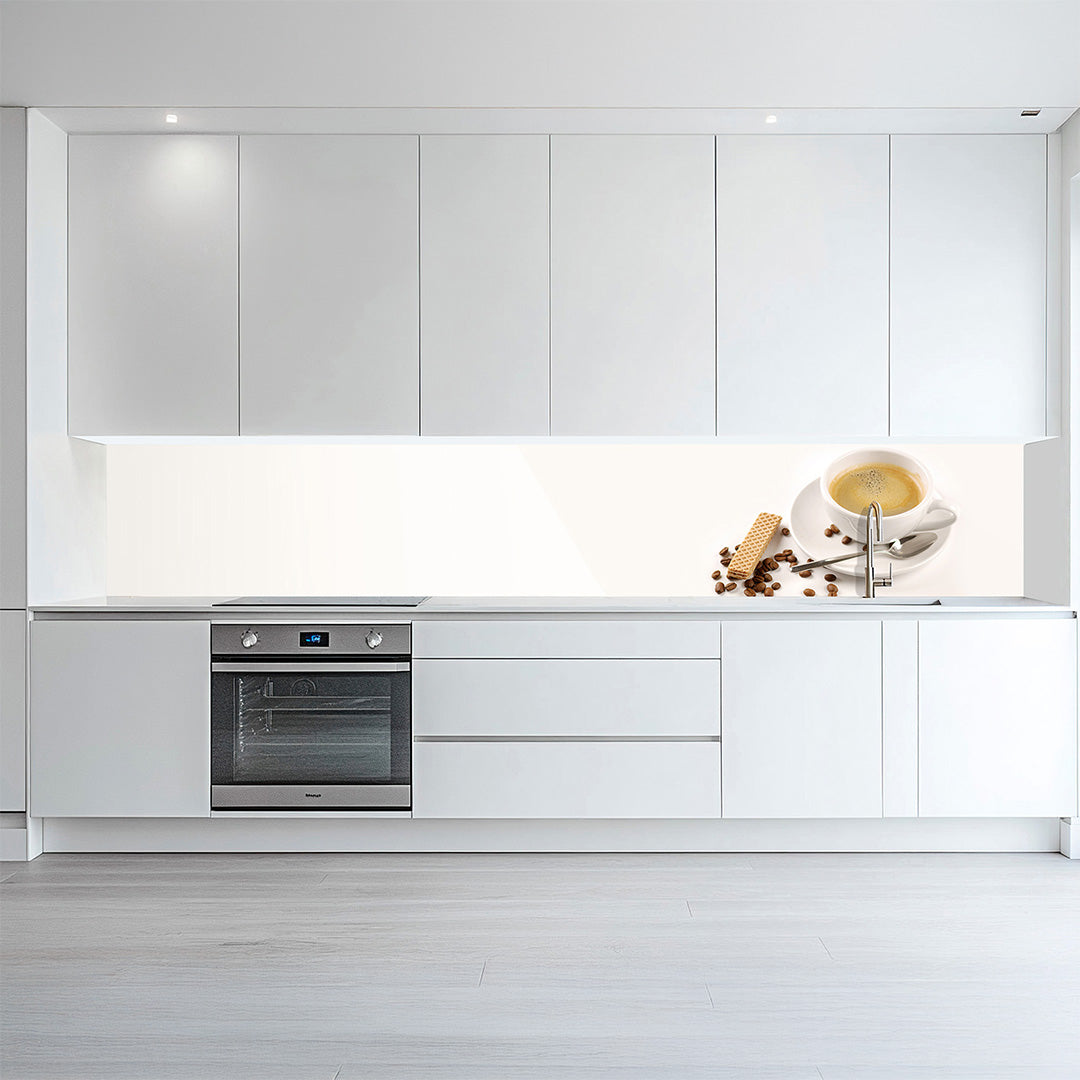 Kaffeezeit, glänzende Küchenrückwand aus Acryl auf Alu-Verbund