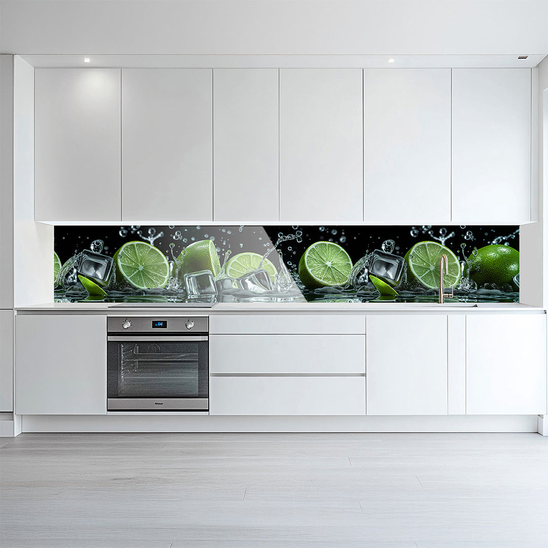 Limetten, glänzende Küchenrückwand aus Acryl auf Alu-Verbund