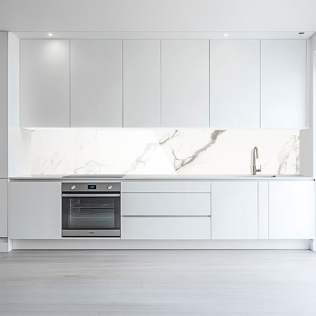 Marmor Bianco, glänzende Küchenrückwand aus Acryl auf Alu-Verbund - Duschrückwand-Platten