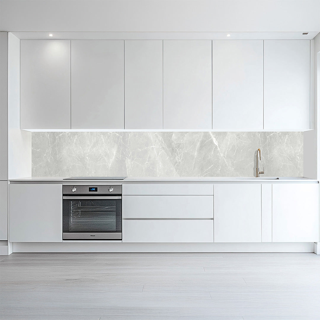 Marmor Grau, glänzende Küchenrückwand aus Acryl auf Alu-Verbund