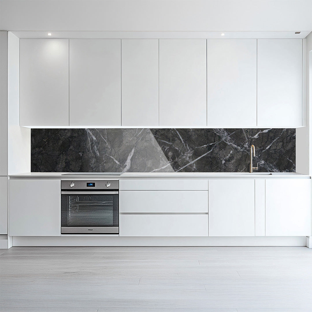 Marmor Obsidian, glänzende Küchenrückwand aus Acryl auf Alu-Verbund - Duschrückwand-Platten