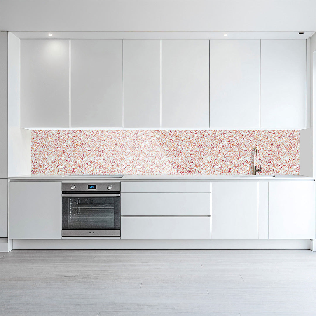 Terrazzo Rot, glänzende Küchenrückwand aus Acryl auf Alu-Verbund