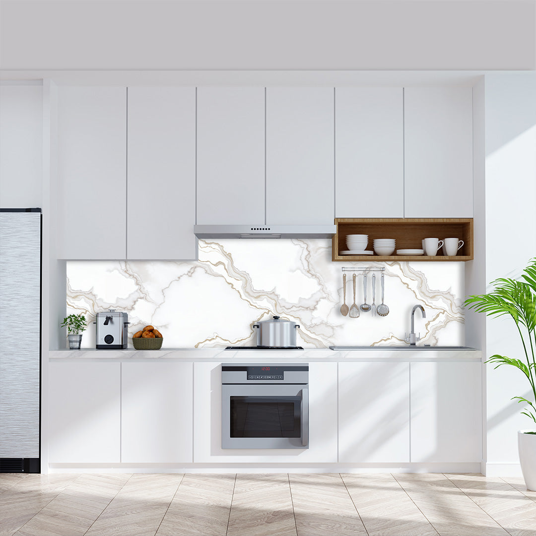 Marmor Calcatta, fugenlose Wandpaneele aus Alu-Verbund 3mm, Küchenrückwand - Duschrückwand-Platten