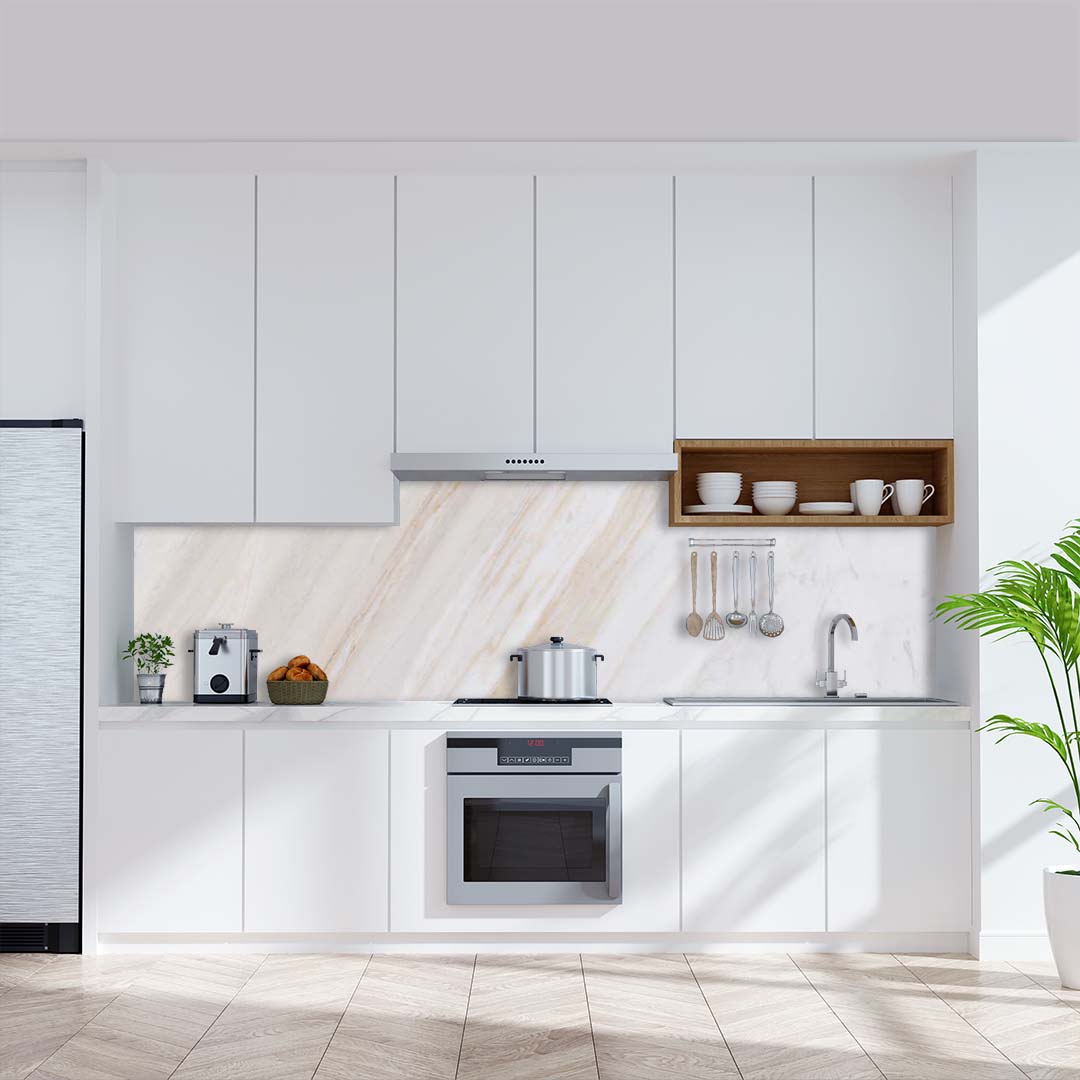 Marmor Naturweiss, fugenlose Wandpaneele aus Alu-Verbund 3mm, Küchenrückwand - Duschrückwand-Platten