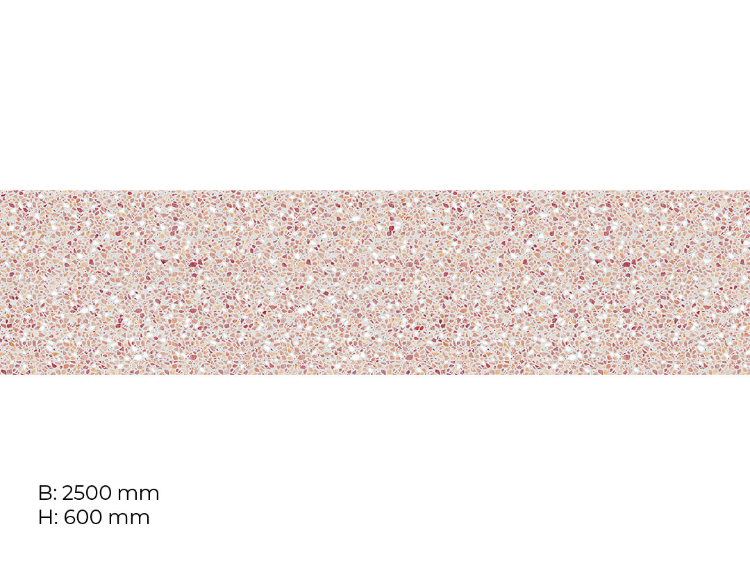 Terrazzo Rot, glänzende Küchenrückwand aus Acryl auf Alu-Verbund - Duschrückwand-Platten