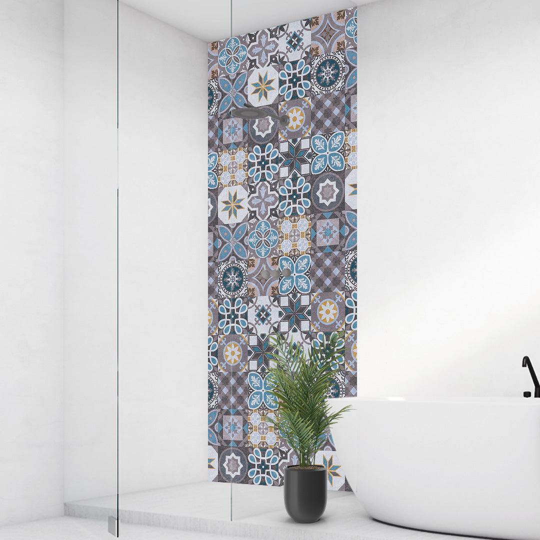 Fliesen Portugiesischer Stil, fugenlose Wandpaneele aus Alu-Verbund 3mm, Duschrückwand - Duschrückwand-Platten