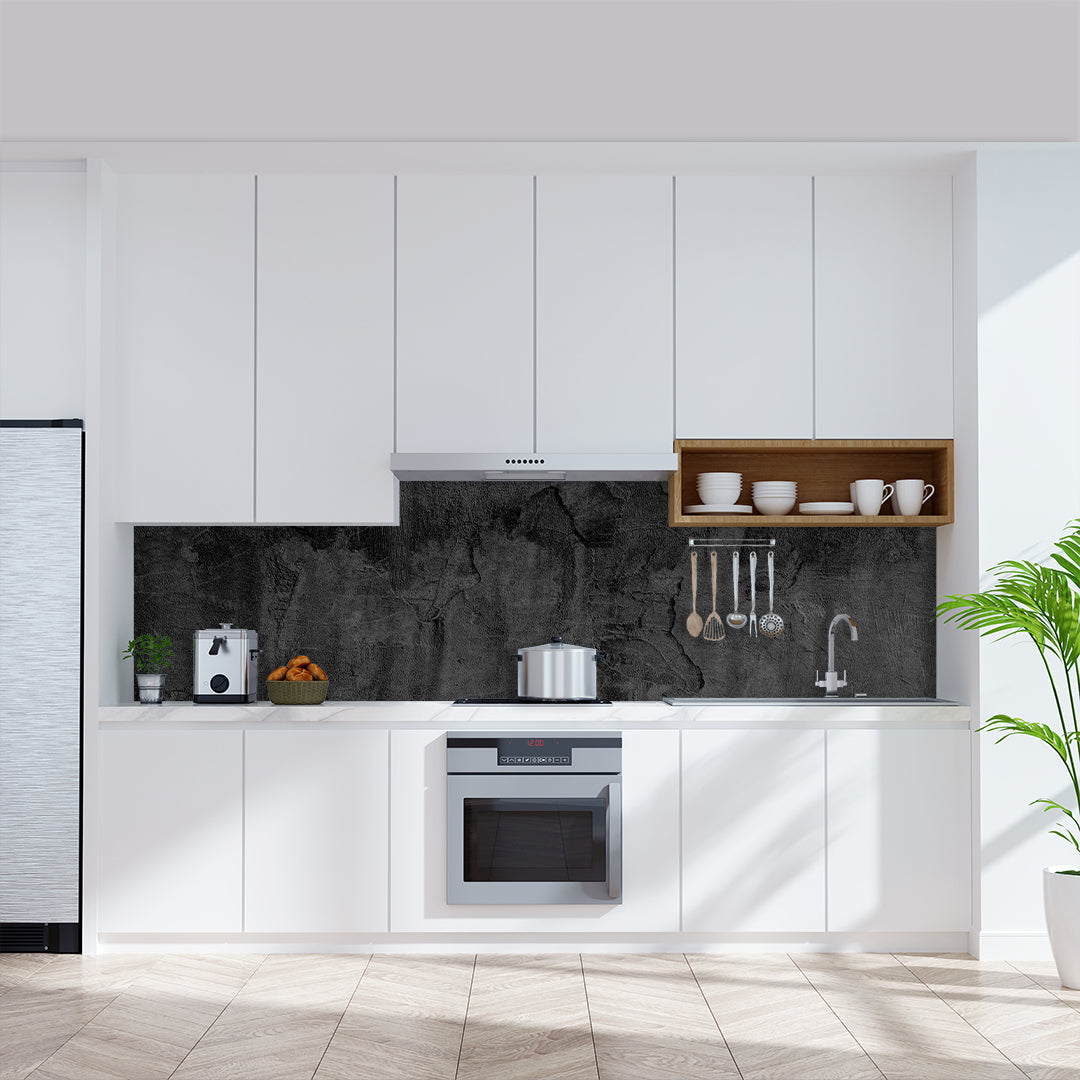 Beton Alt Schwarz, fugenlose Wandpaneele aus Alu-Verbund 3mm, Küchenrückwand