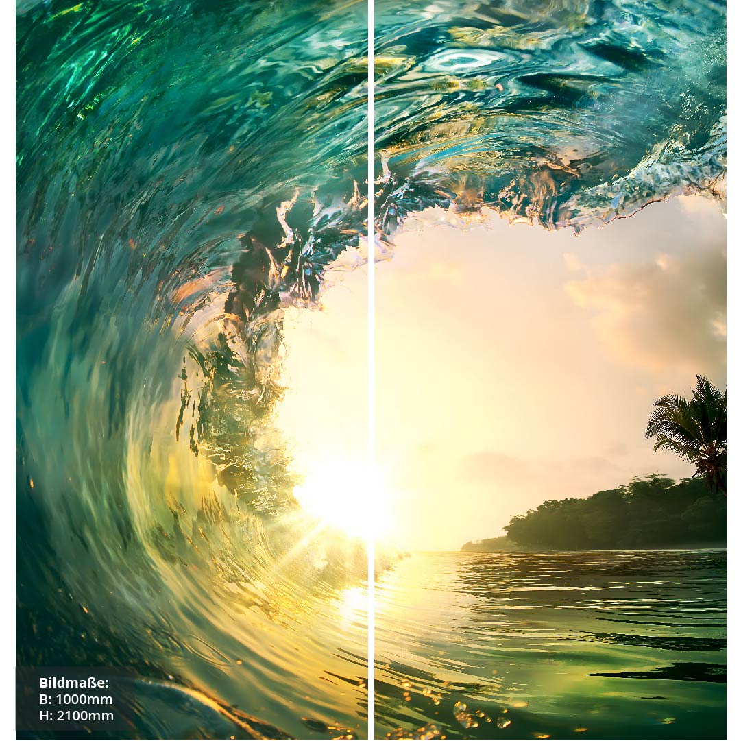 Sonnenuntergang Welle über Eck Set, fugenlose Wandpaneele aus Alu-Verbund 3mm, Duschrückwand - Duschrückwand-Platten