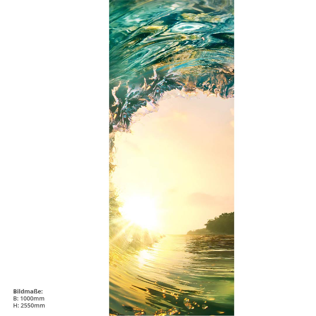 Sonnenuntergang Welle, fugenlose Wandpaneele aus Alu-Verbund 3mm, Duschrückwand - Duschrückwand-Platten
