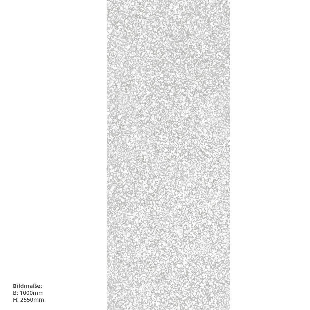 Terrazzo Hellgrau, fugenlose Wandpaneele aus Alu-Verbund 3mm, Duschrückwand - duschrückwand-platten.de