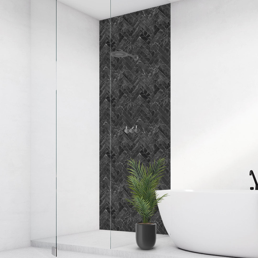 Marmor Anthrazit, fugenlose Wandpaneele aus Alu-Verbund 3mm, Duschrückwand - duschrückwand-platten.de