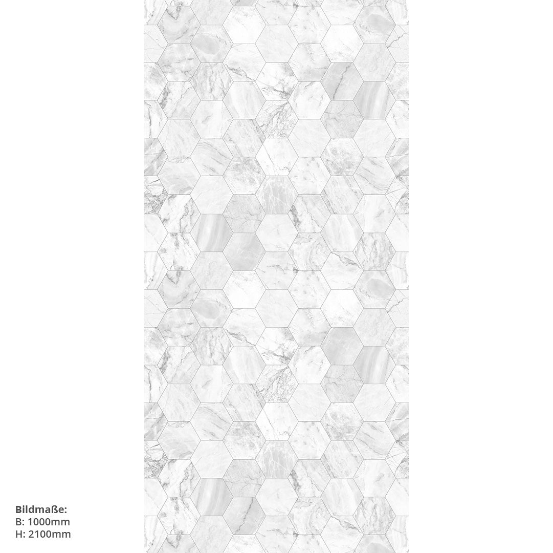 Marmor Hexagon Weiss, fugenlose Wandpaneele aus Alu-Verbund 3mm, Duschrückwand - duschrückwand-platten.de