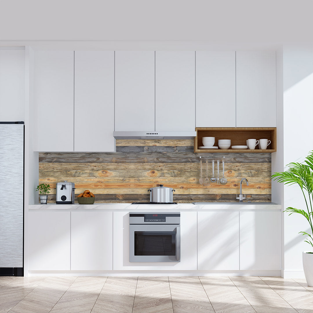 Kuechenrückwand Alu Fugenlos Wandpaneele Holzleisten Vintage