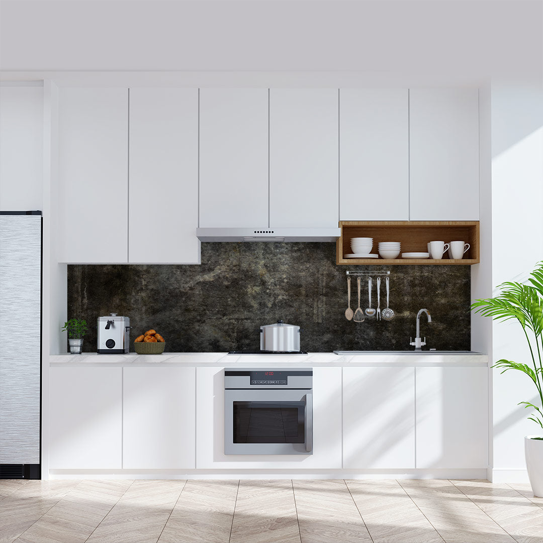 Beton Schwarz , fugenlose Wandpaneele aus Alu-Verbund 3mm, Küchenrückwand - duschrückwand-platten.de