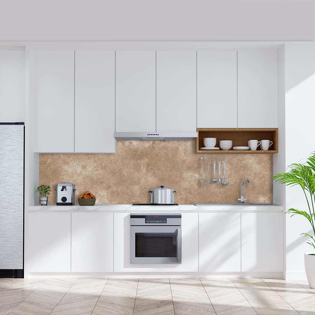 Beton Braun, fugenlose Wandpaneele aus Alu-Verbund 3mm, Küchenrückwand - duschrückwand-platten.de