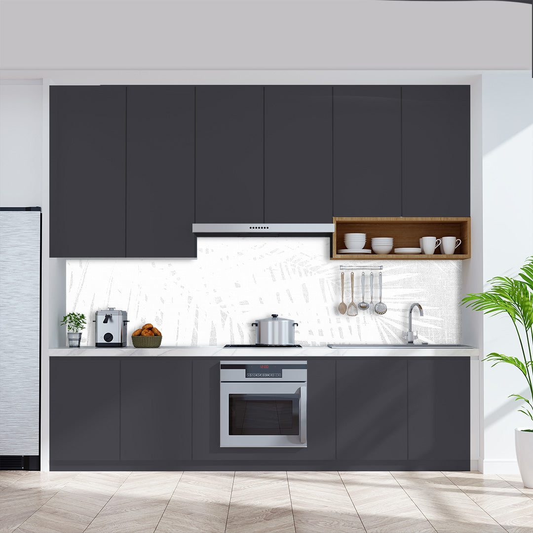 Vintage Palmen weiss, fugenlose Wandpaneele aus Alu-Verbund 3mm, Küchenrückwand - duschrückwand-platten.de