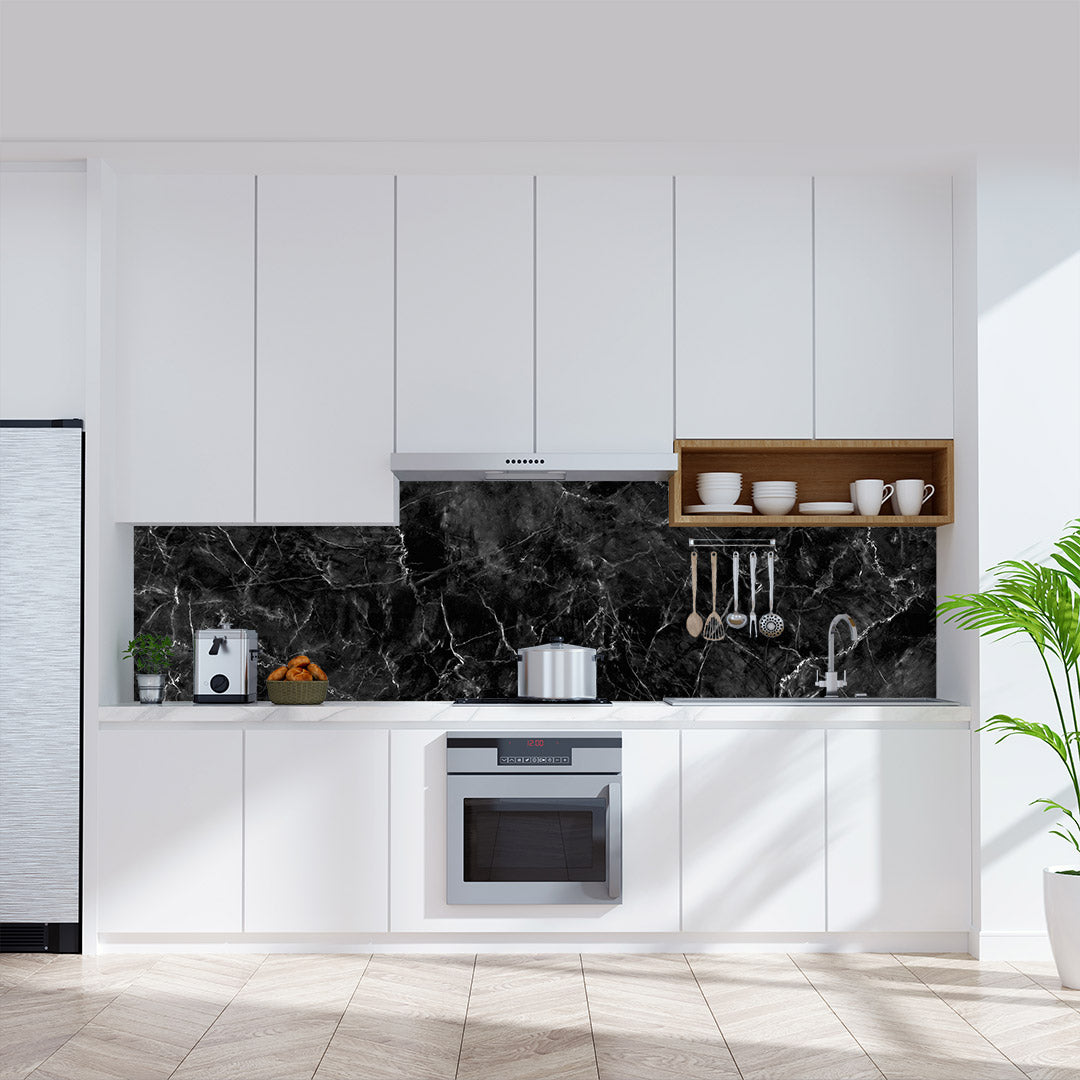 Marmor Dark, fugenlose Wandpaneele aus Alu-Verbund 3mm, Küchenrückwand - duschrückwand-platten.de