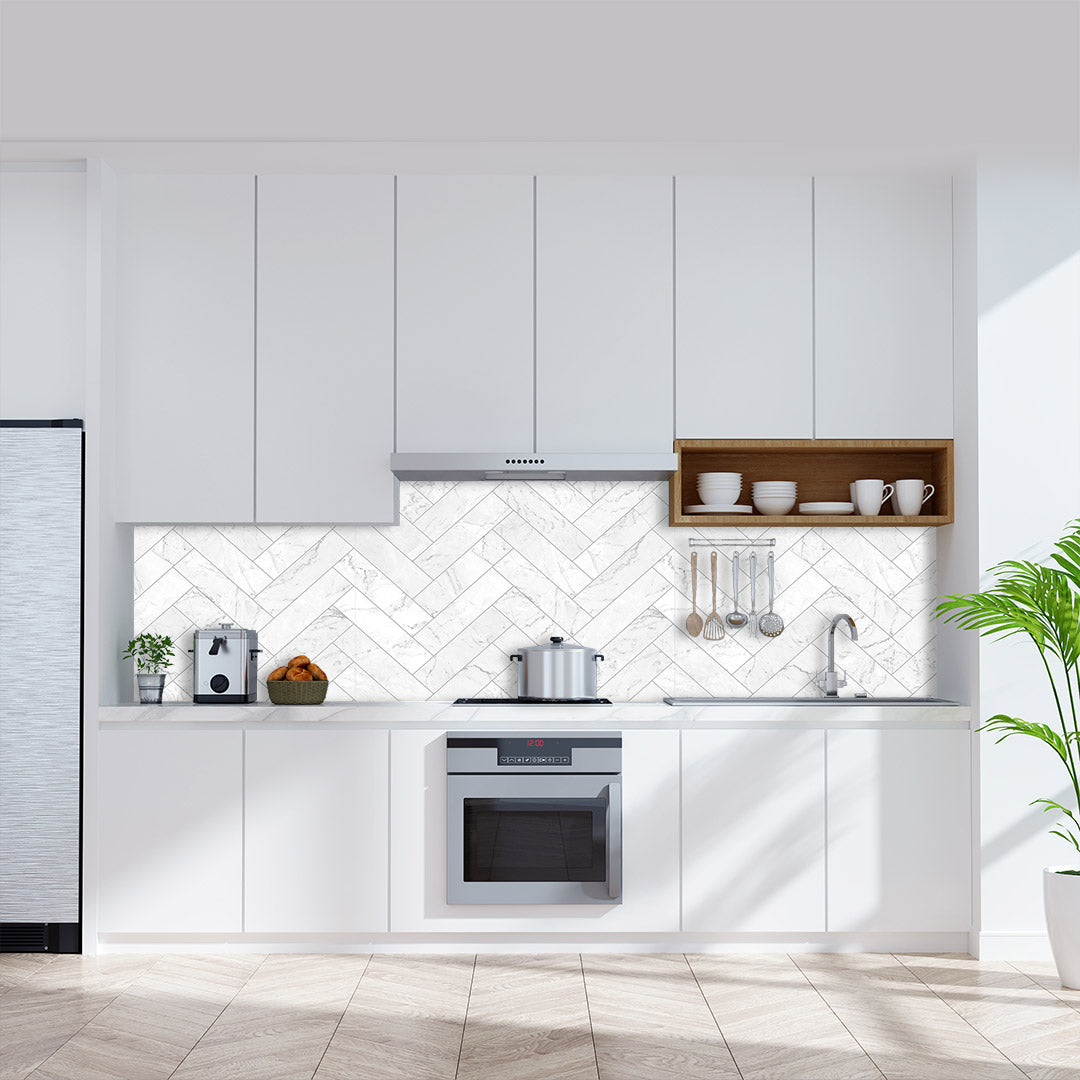 Marmor Leisten Weiss, fugenlose Wandpaneele aus Alu-Verbund 3mm, Küchenrückwand - duschrückwand-platten.de