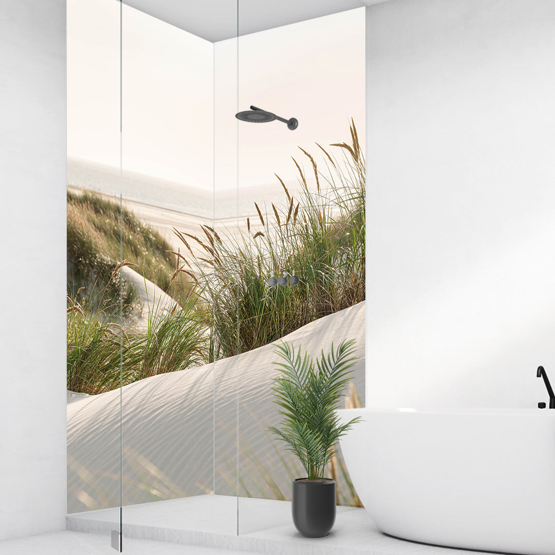 Düne, über Eck Set, fugenlose Wandpaneele aus Alu-Verbund 3mm, Duschrückwand - Duschrückwand-Platten