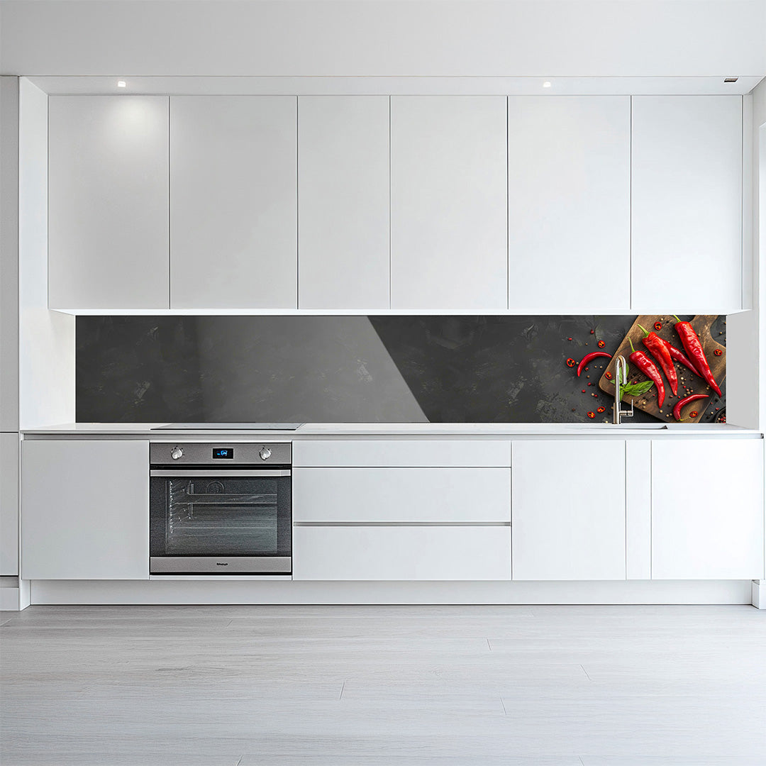 Hot Chilli, glänzende Küchenrückwand aus Acryl auf Alu-Verbund
