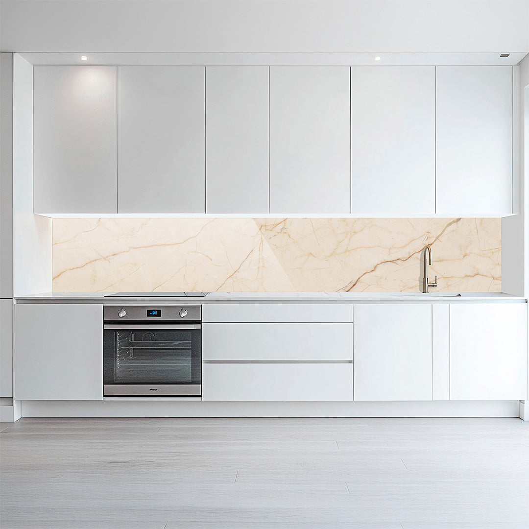 Marmor Creme, glänzende Küchenrückwand aus Acryl auf Alu-Verbund