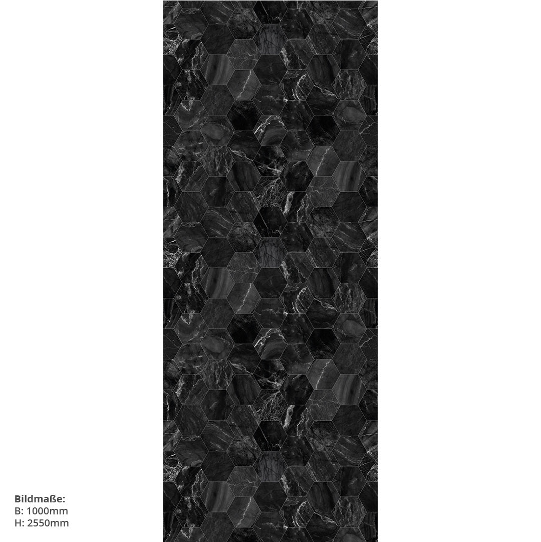 Marmor Hexagon Schwarz , fugenlose Wandpaneele aus Alu-Verbund 3mm, Duschrückwan... - duschrückwand-platten.de